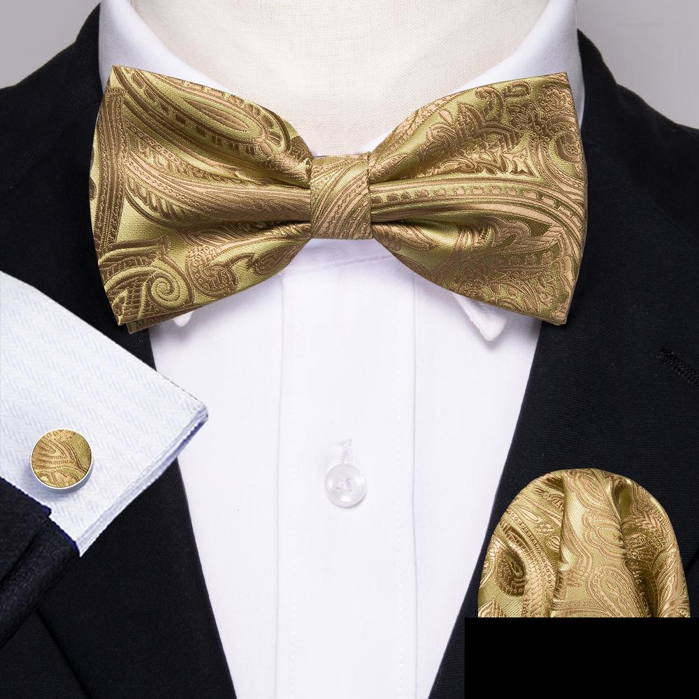 Gold Jacquard Woven Paisley Bow Tie Set bow ties - Sophisticated Gentlemen