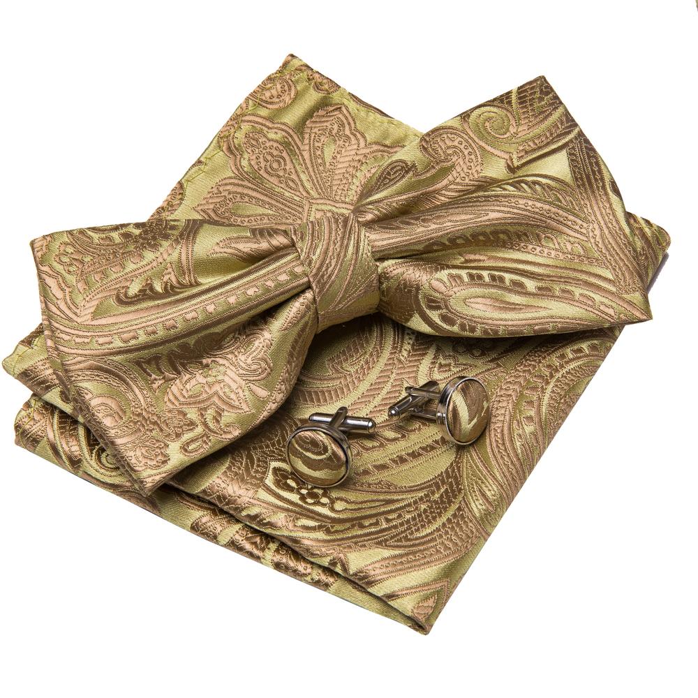 Gold Jacquard Woven Paisley Bow Tie Set bow ties - Sophisticated Gentlemen