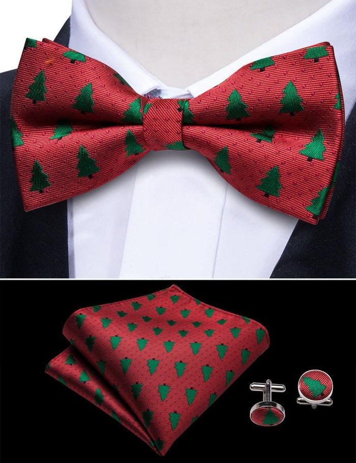 Red Tree Silk Bow Tie Set bow ties - Sophisticated Gentlemen