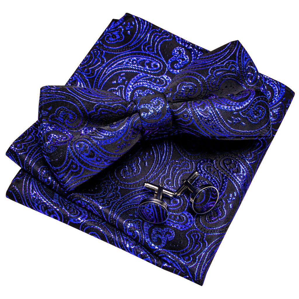 RoyalBlue Paisley Bow Tie Set bow ties - Sophisticated Gentlemen