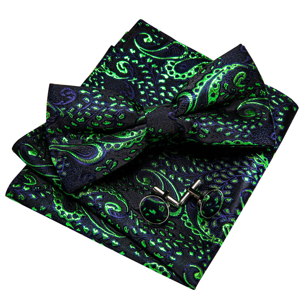 Shining Green Blue Paisley Bow Tie Set bow ties - Sophisticated Gentlemen