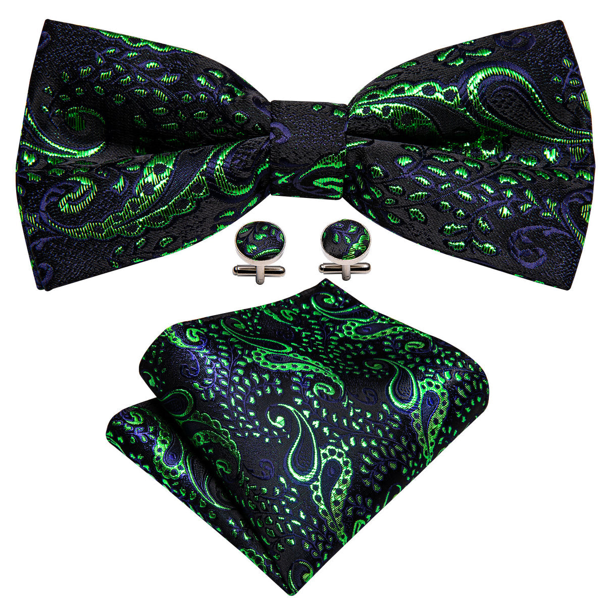 Shining Green Blue Paisley Bow Tie Set bow ties - Sophisticated Gentlemen