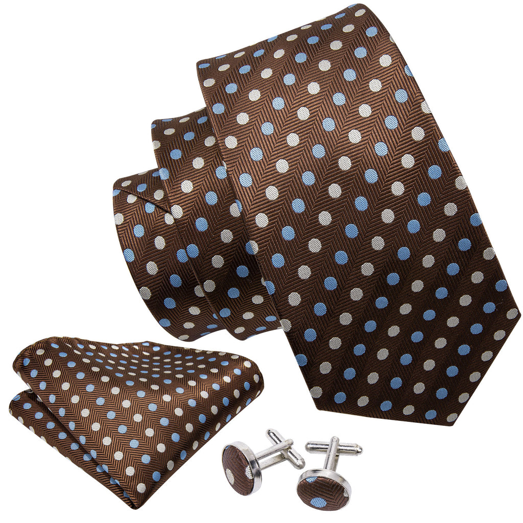 Brown Dot Tie, Pocket Square and Cufflinks Set tie sets - Sophisticated Gentlemen