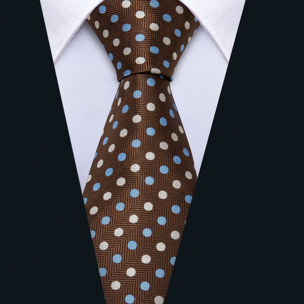 Brown Dot Tie, Pocket Square and Cufflinks Set tie sets - Sophisticated Gentlemen