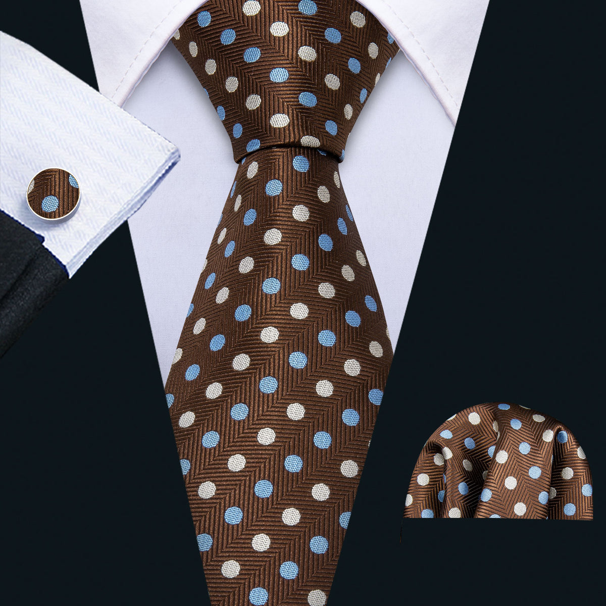 Brown Dot Tie, Pocket Square and Cufflinks Set tie sets - Sophisticated Gentlemen