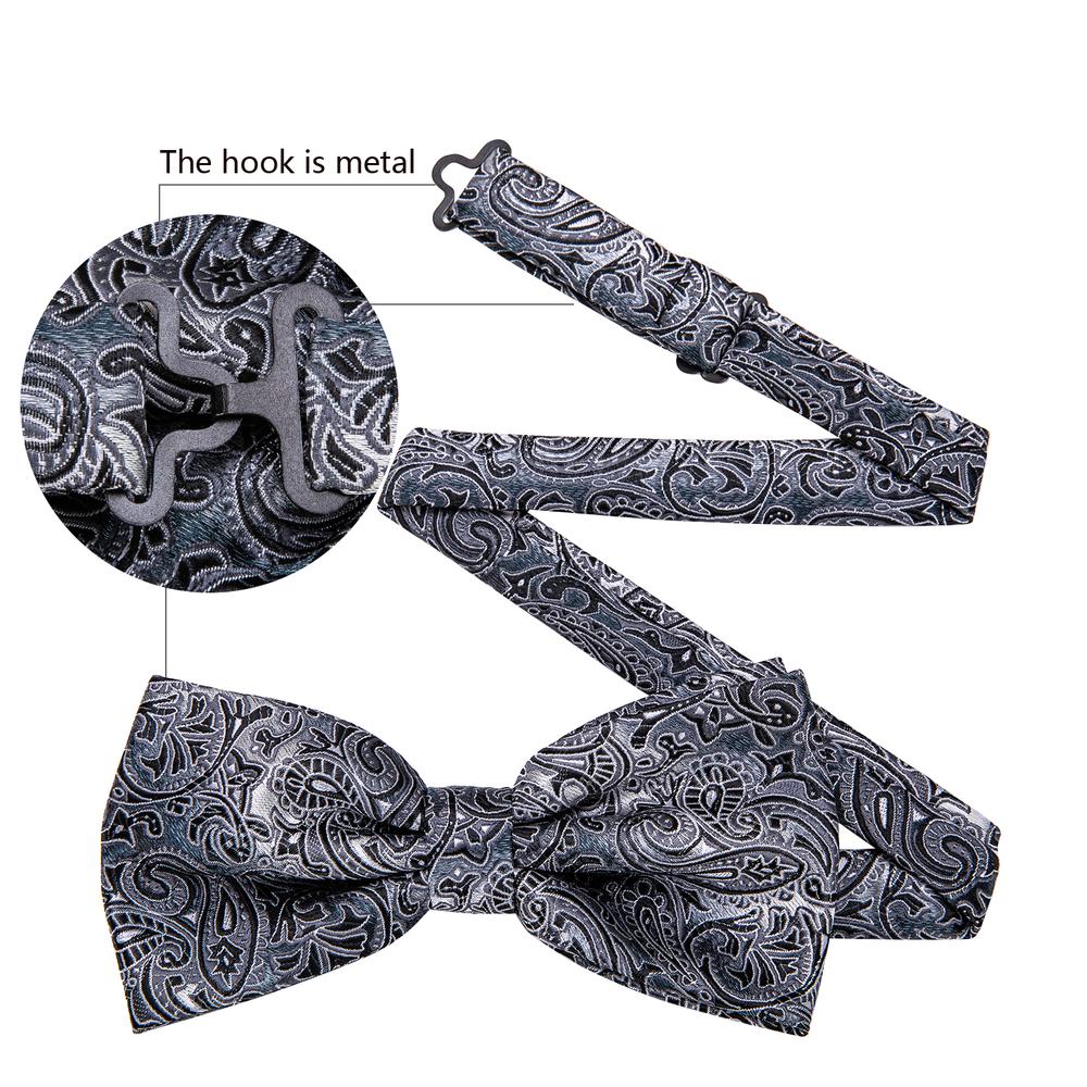 Gray Black Paisley Bow Tie Set bow ties - Sophisticated Gentlemen