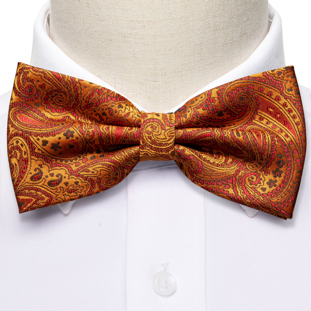 Orange Paisley Bow Tie Set bow ties - Sophisticated Gentlemen