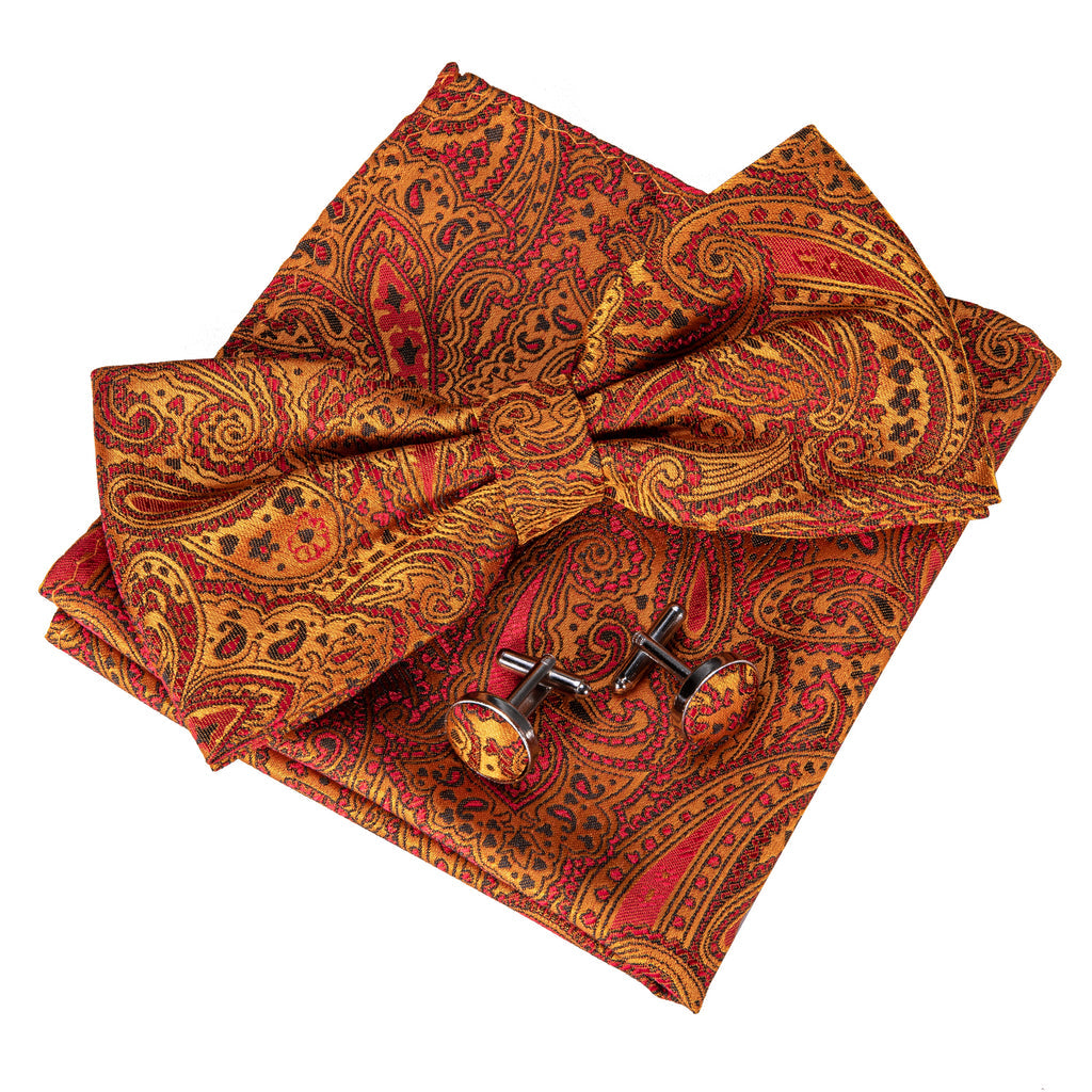 Orange Paisley Bow Tie Set bow ties - Sophisticated Gentlemen