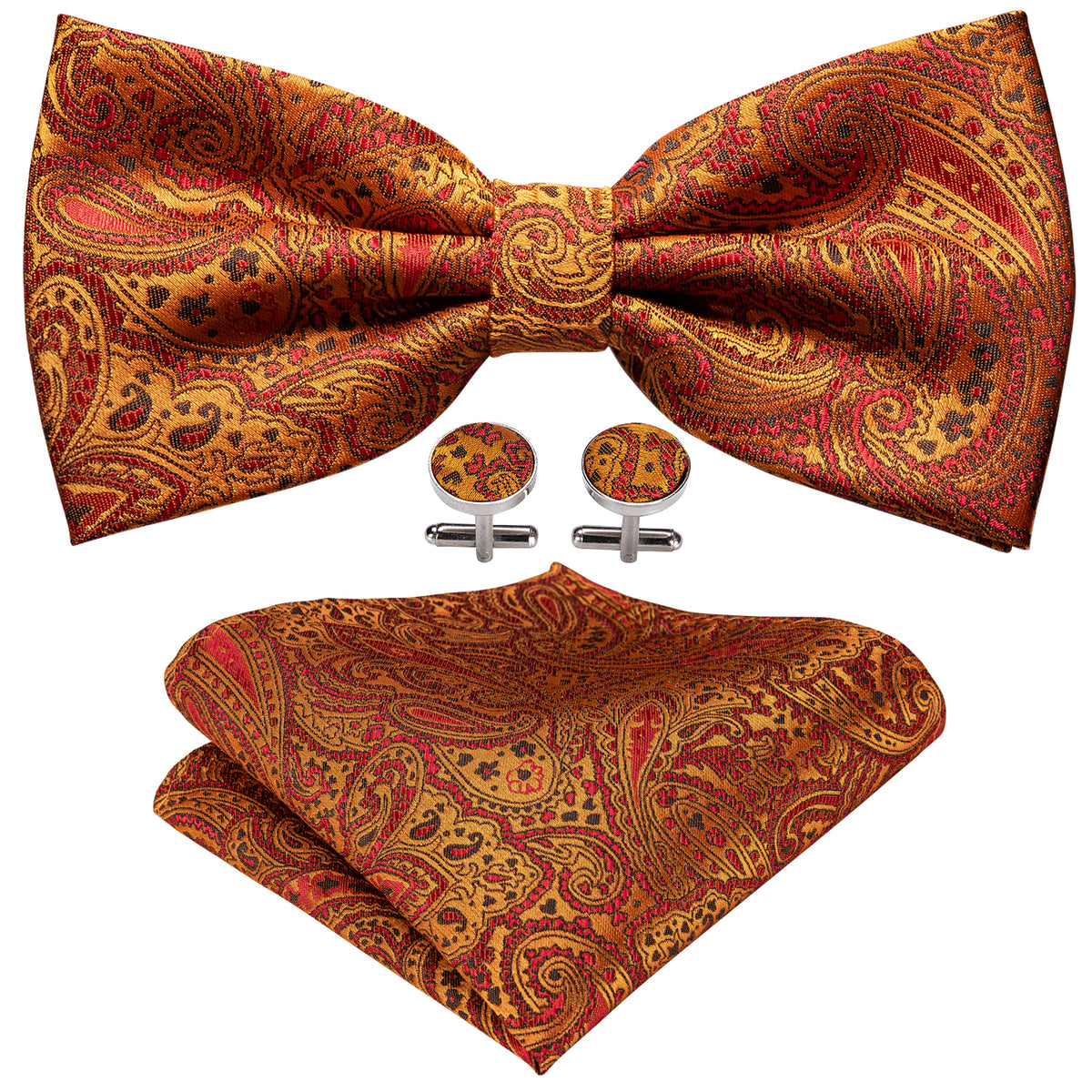 Orange Paisley Bow Tie Set bow ties - Sophisticated Gentlemen