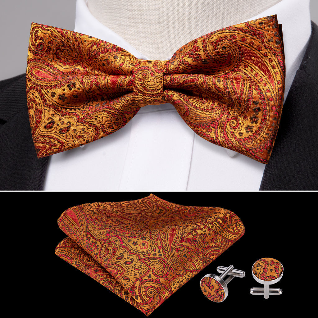 Orange Paisley Bow Tie Set bow ties - Sophisticated Gentlemen