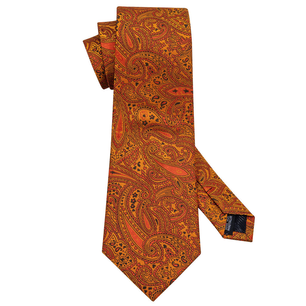 Golden Paisley Silk Tie, Pocket Square and Cufflinks Set tie sets - Sophisticated Gentlemen