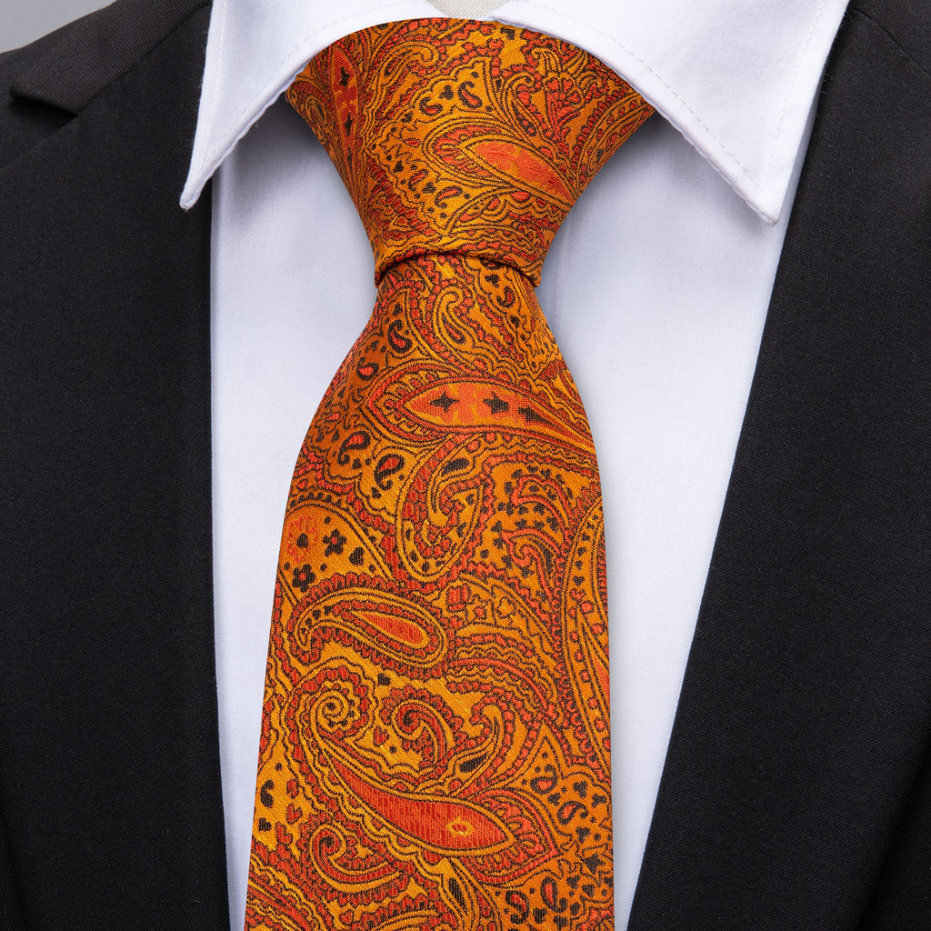 Golden Paisley Silk Tie, Pocket Square and Cufflinks Set tie sets - Sophisticated Gentlemen