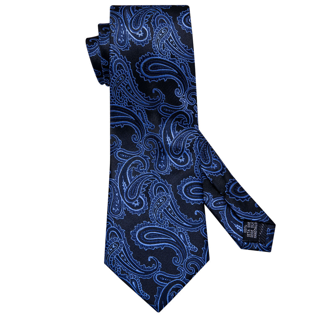 Dark Blue Black Paisley Tie, Pocket Square and Cufflinks Set tie sets - Sophisticated Gentlemen
