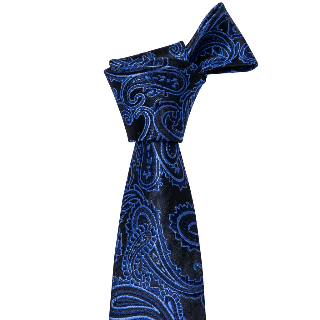 Dark Blue Black Paisley Tie, Pocket Square and Cufflinks Set tie sets - Sophisticated Gentlemen