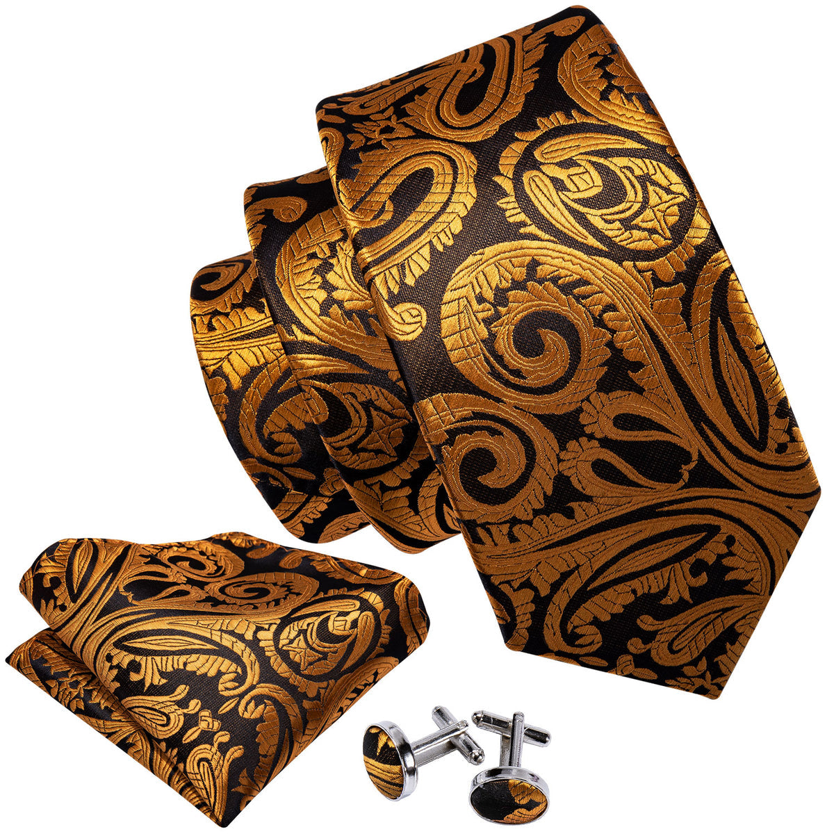 Golden Paisley Tie, Pocket Square and Cufflinks Set tie sets - Sophisticated Gentlemen