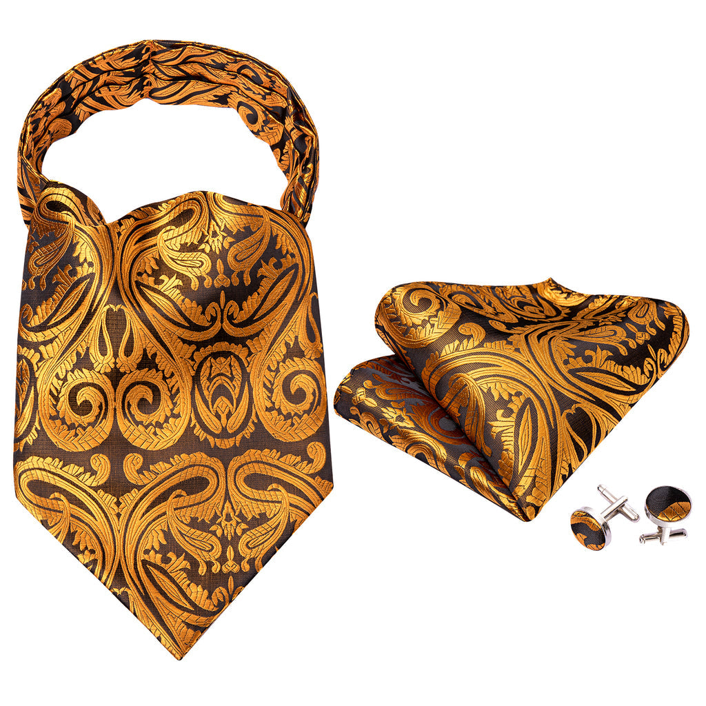 Golden Paisley Ascot, Pocket Square and Cufflinks ascot - Sophisticated Gentlemen
