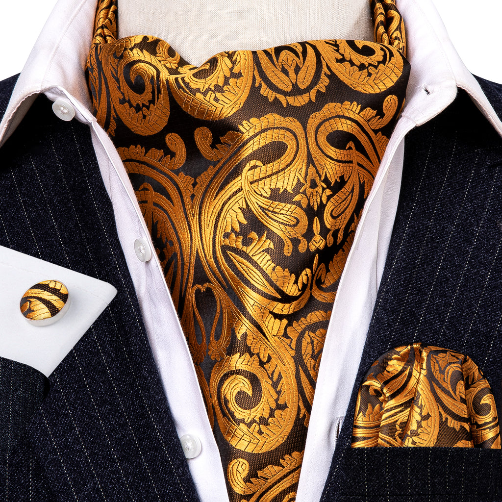 Golden Paisley Ascot, Pocket Square and Cufflinks ascot - Sophisticated Gentlemen