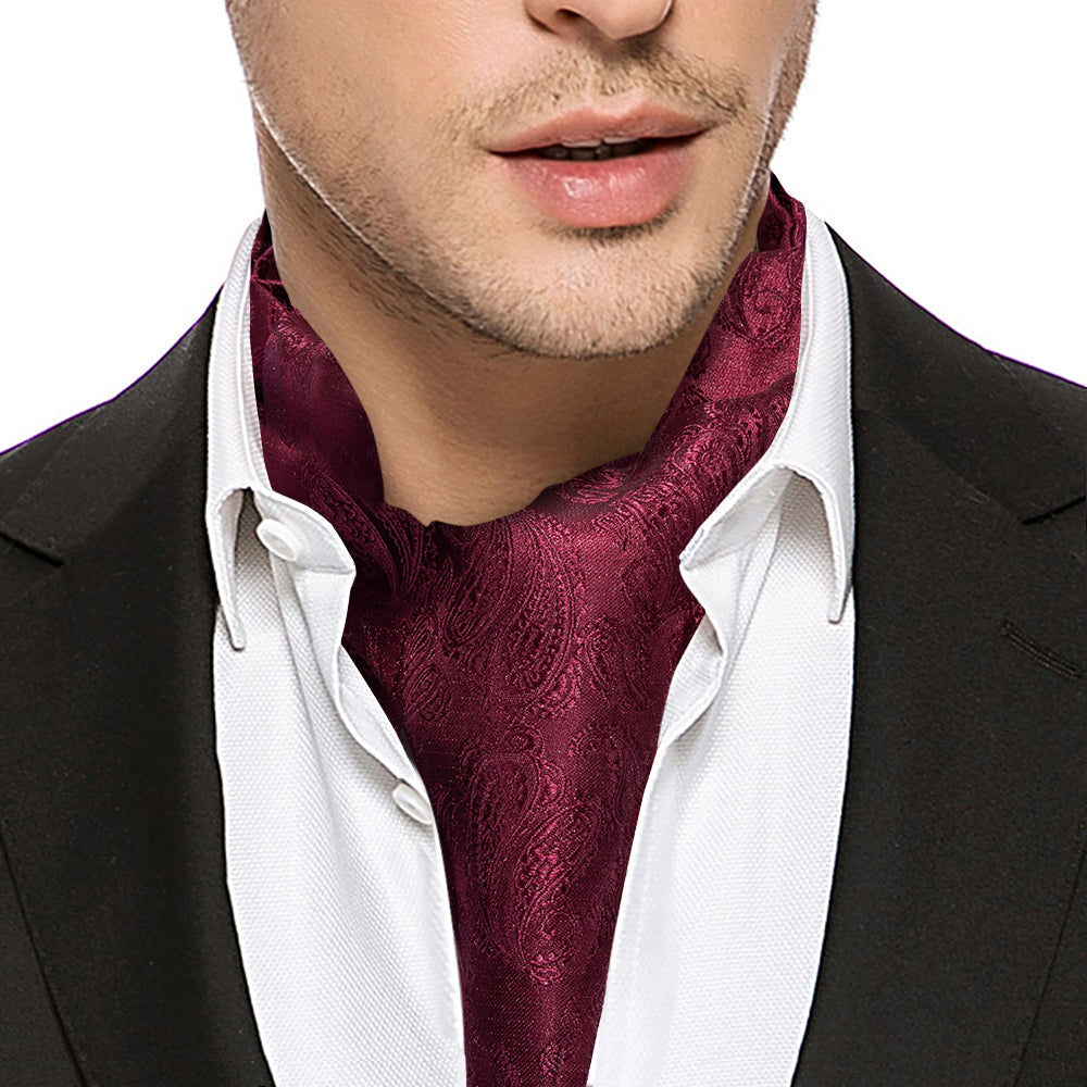 Deep Red Paisley Ascot, Pocket Square and Cufflinks ascot - Sophisticated Gentlemen