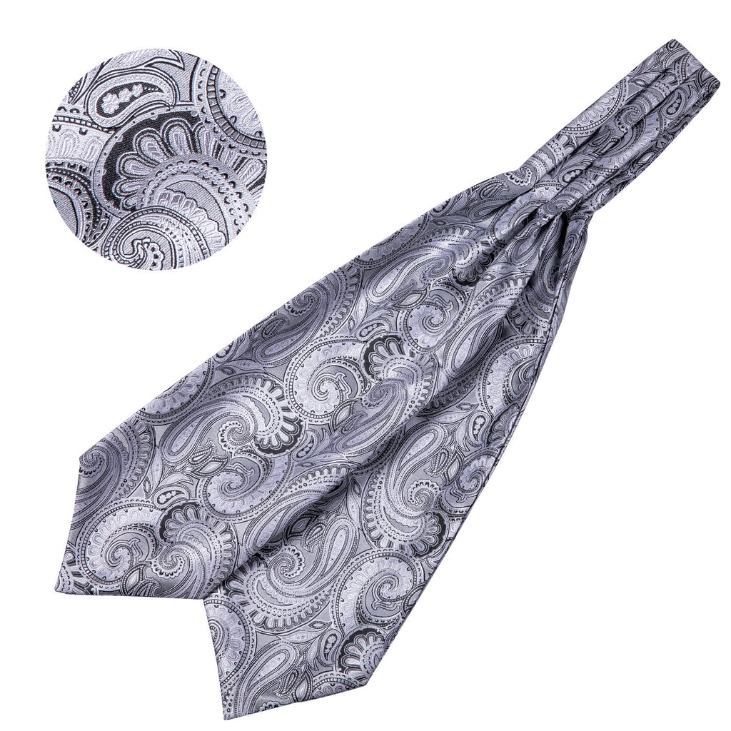 Silver Floral Ascot, Pocket Square and Cufflinks ascot - Sophisticated Gentlemen