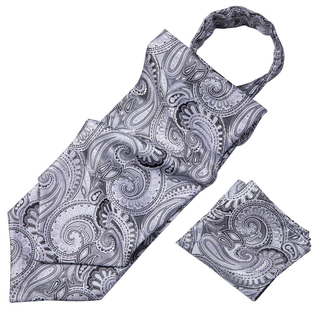 Silver Floral Ascot, Pocket Square and Cufflinks ascot - Sophisticated Gentlemen