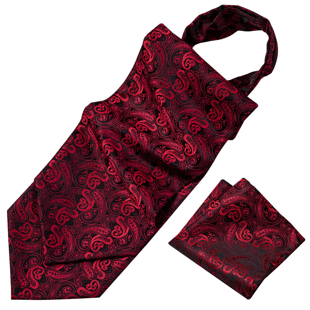 Red Paisley Ascot, Pocket Square and Cufflinks ascot - Sophisticated Gentlemen