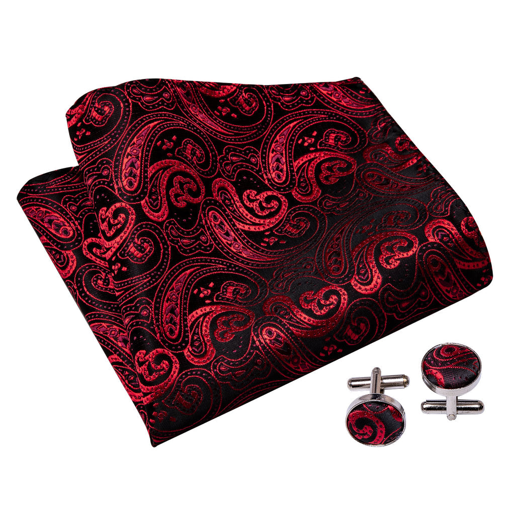 Red Paisley Ascot, Pocket Square and Cufflinks ascot - Sophisticated Gentlemen