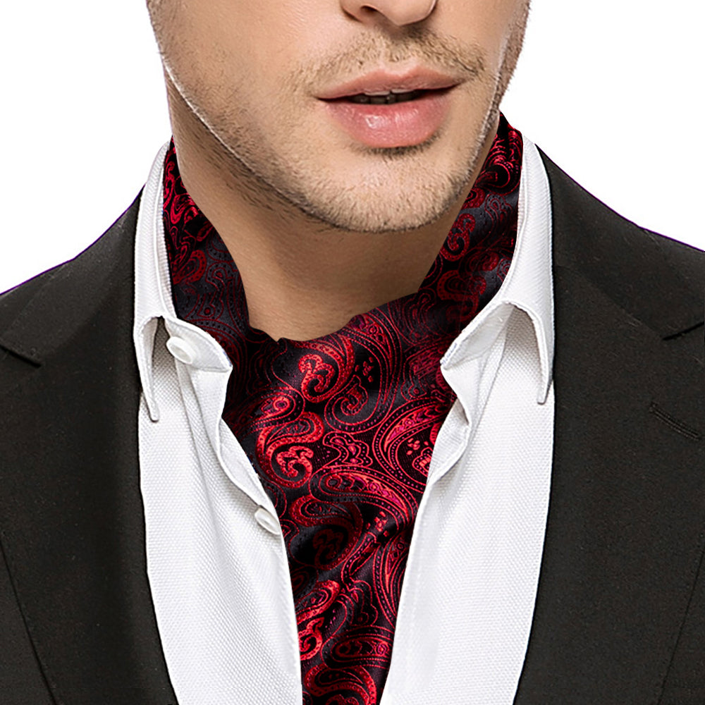 Red Paisley Ascot, Pocket Square and Cufflinks ascot - Sophisticated Gentlemen