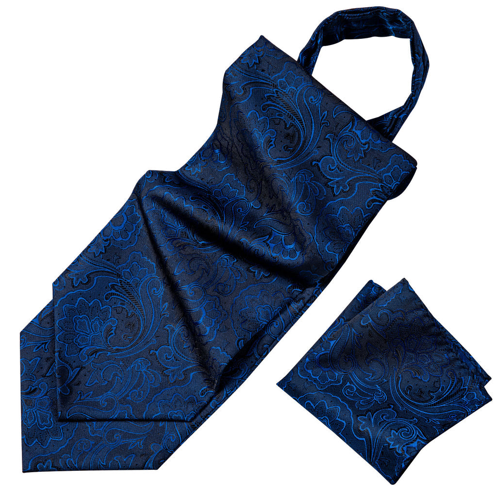 Blue Floral Ascot, Pocket Square and Cufflinks ascot - Sophisticated Gentlemen