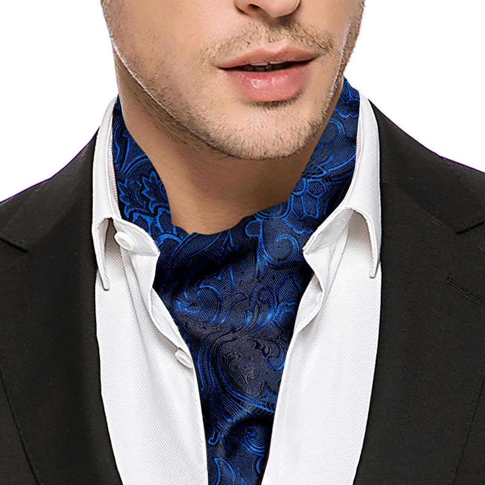 Blue Floral Ascot, Pocket Square and Cufflinks ascot - Sophisticated Gentlemen