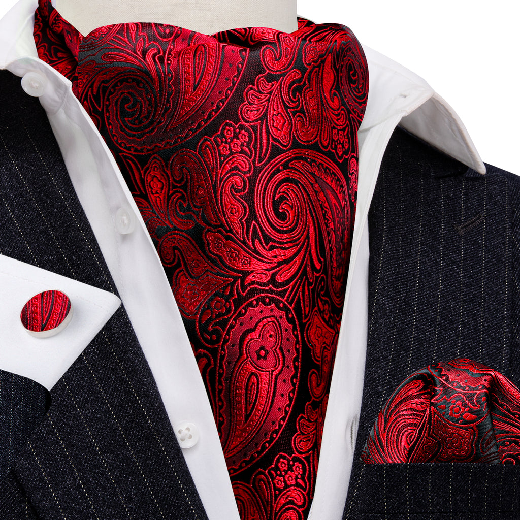 Red Paisley Ascot, Pocket Square and Cufflinks ascot - Sophisticated Gentlemen