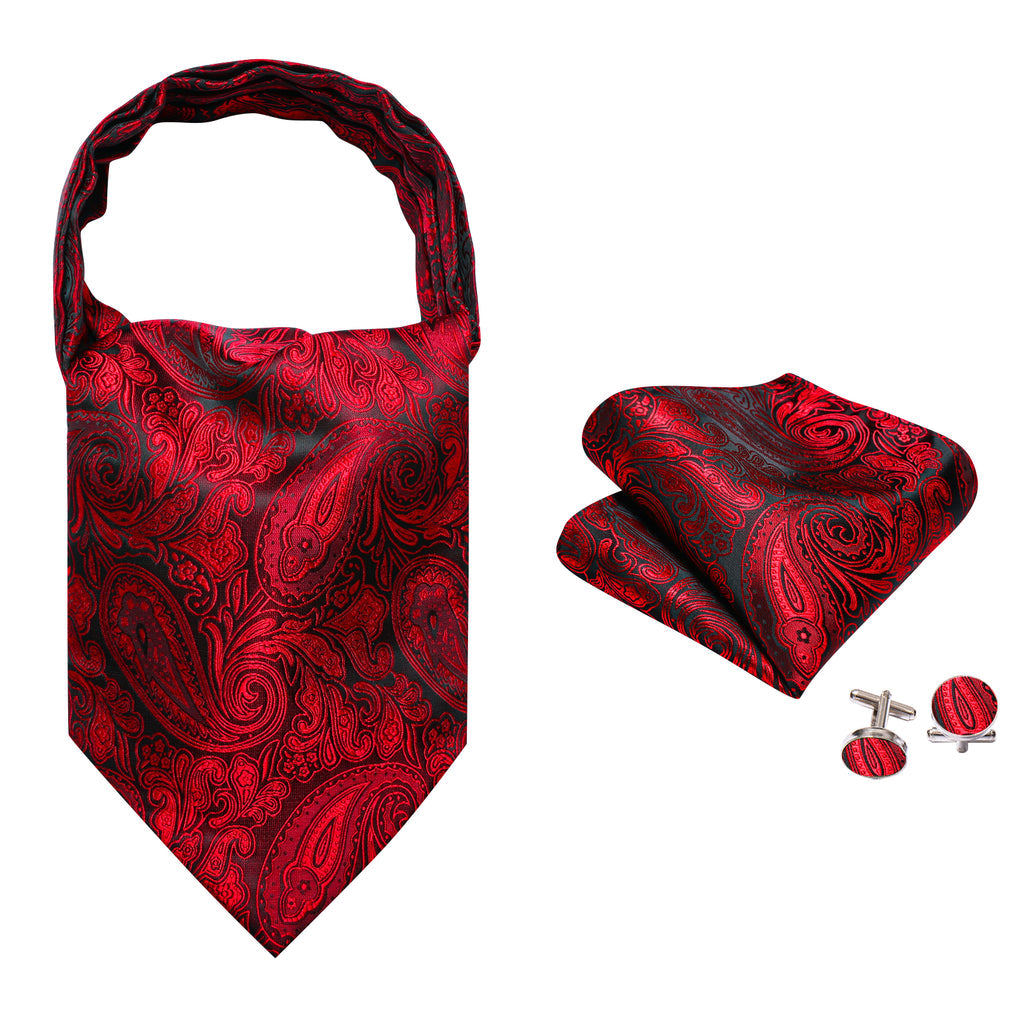 Red Paisley Ascot, Pocket Square and Cufflinks ascot - Sophisticated Gentlemen
