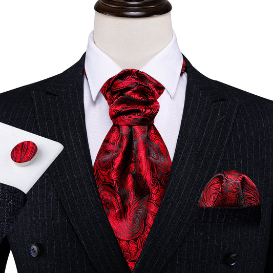 Red Paisley Ascot, Pocket Square and Cufflinks ascot    - Sophisticated Gentlemen