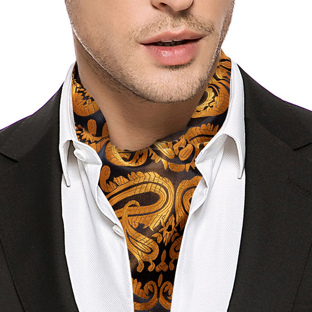 Golden Paisley Ascot, Pocket Square and Cufflinks ascot - Sophisticated Gentlemen