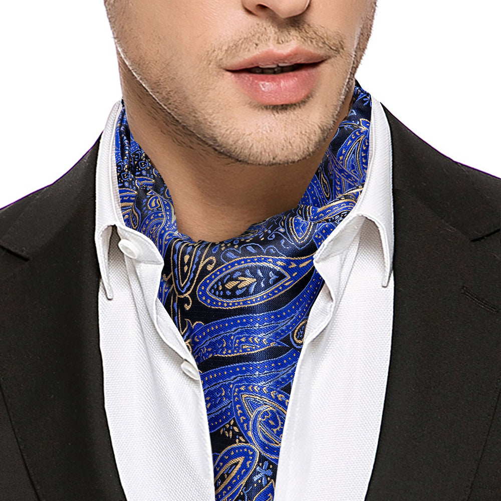 Blue Paisley Ascot, Pocket Square and Cufflinks ascot - Sophisticated Gentlemen