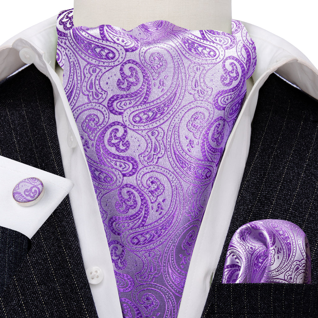 Purple Paisley Silk Ascot, Pocket Square and Cufflinks ascot - Sophisticated Gentlemen
