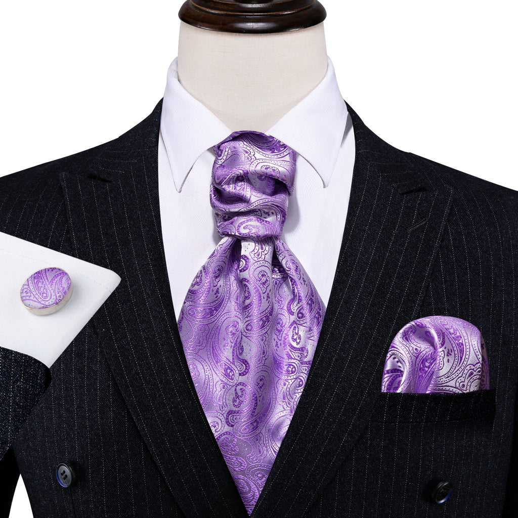 Purple Paisley Silk Ascot, Pocket Square and Cufflinks ascot - Sophisticated Gentlemen