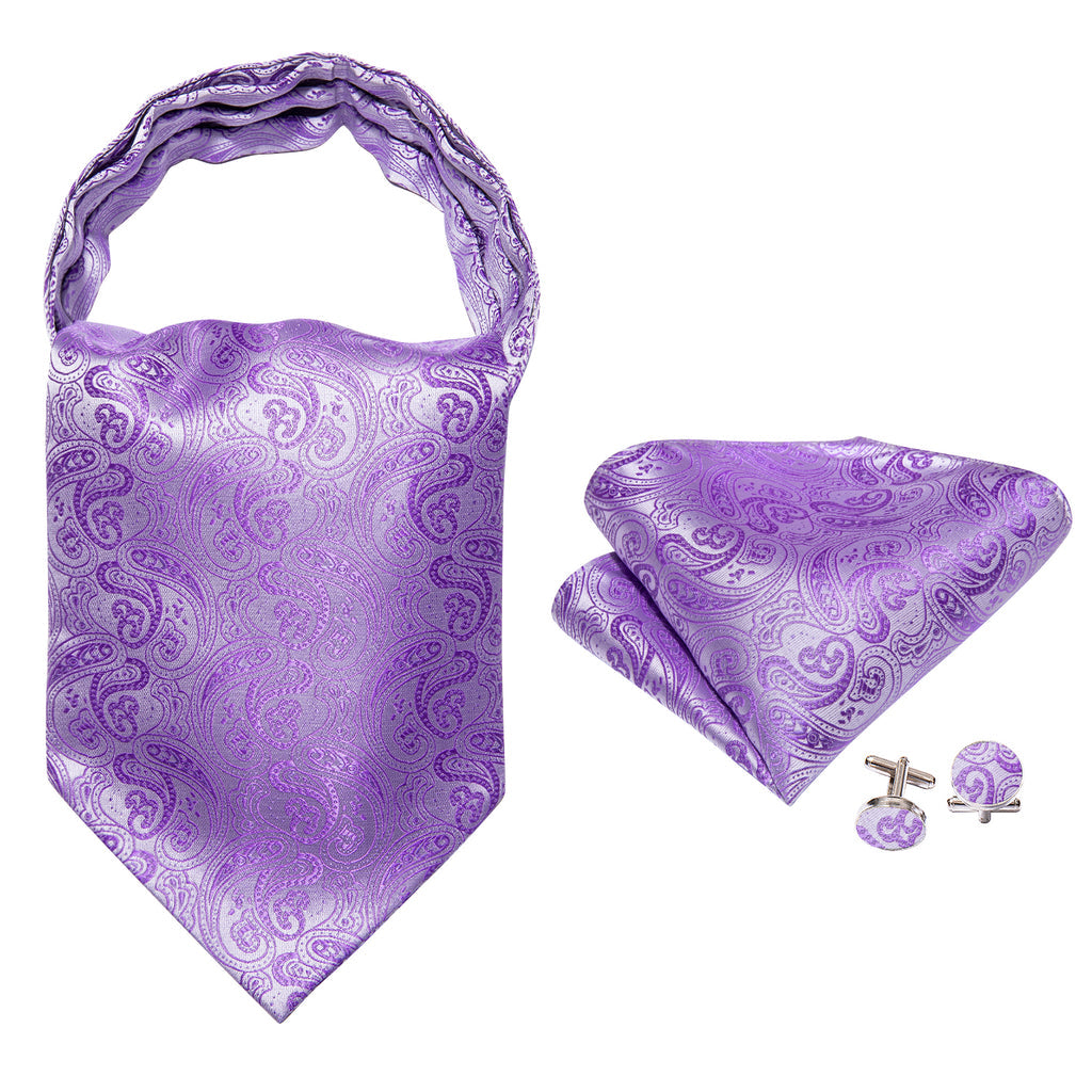 Purple Paisley Silk Ascot, Pocket Square and Cufflinks ascot - Sophisticated Gentlemen