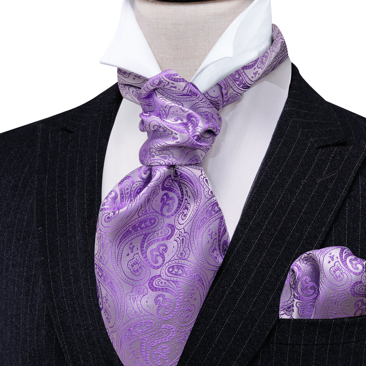 Purple Paisley Silk Ascot, Pocket Square and Cufflinks ascot - Sophisticated Gentlemen