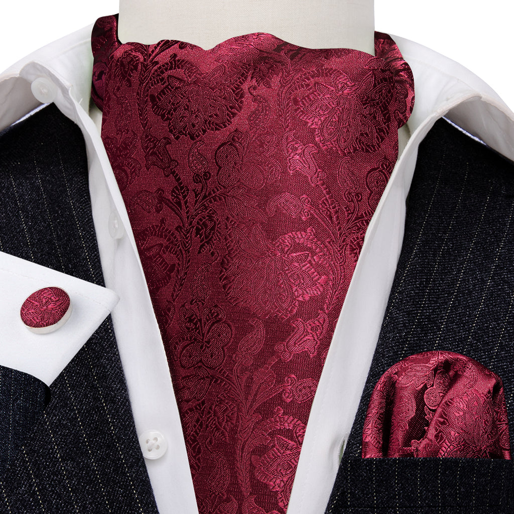 Red Paisley Silk Ascot, Pocket Square and Cufflinks ascot - Sophisticated Gentlemen