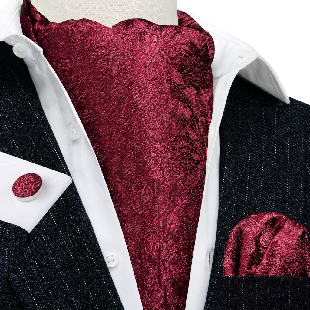Red Paisley Silk Ascot, Pocket Square and Cufflinks ascot - Sophisticated Gentlemen