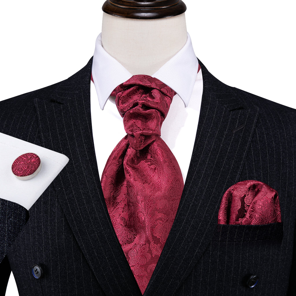 Red Paisley Silk Ascot, Pocket Square and Cufflinks ascot - Sophisticated Gentlemen