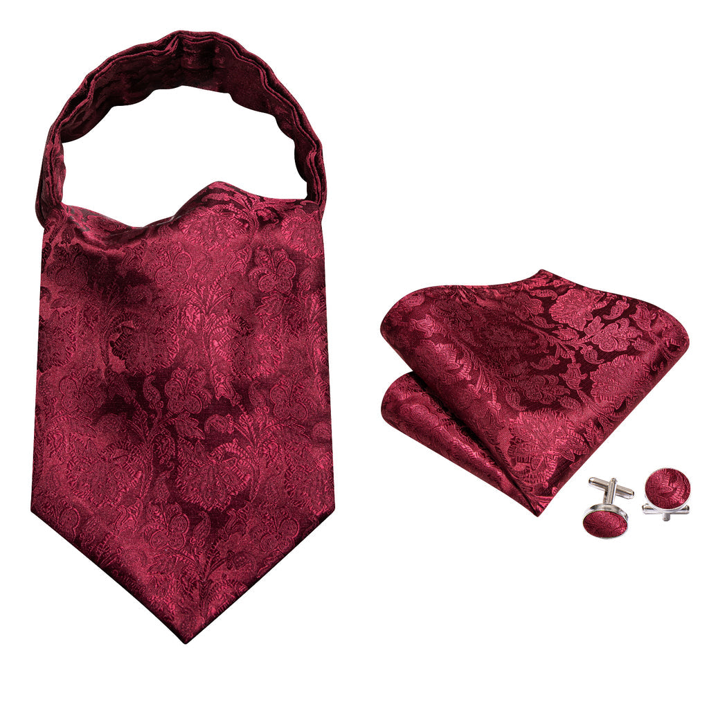 Red Paisley Silk Ascot, Pocket Square and Cufflinks ascot - Sophisticated Gentlemen