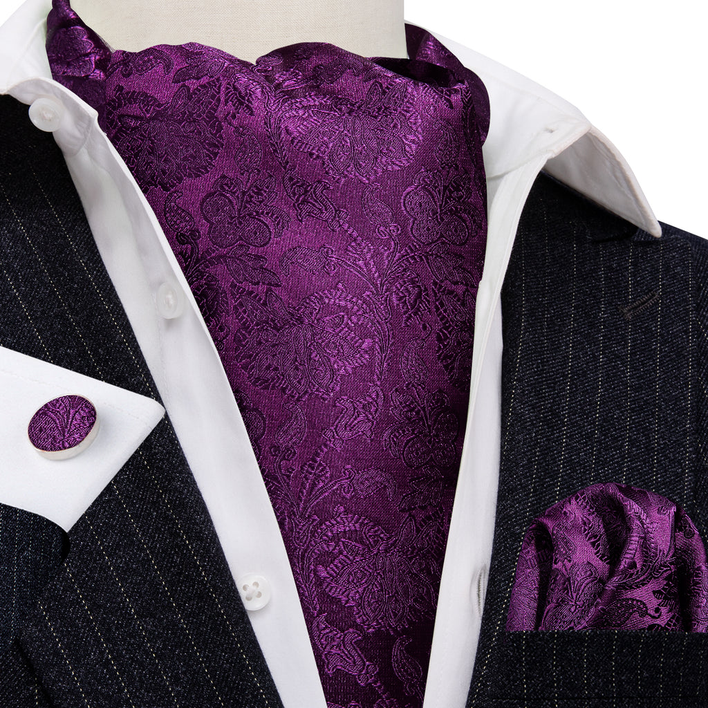 Purple Paisley Silk Ascot, Pocket Square and Cufflinks ascot - Sophisticated Gentlemen