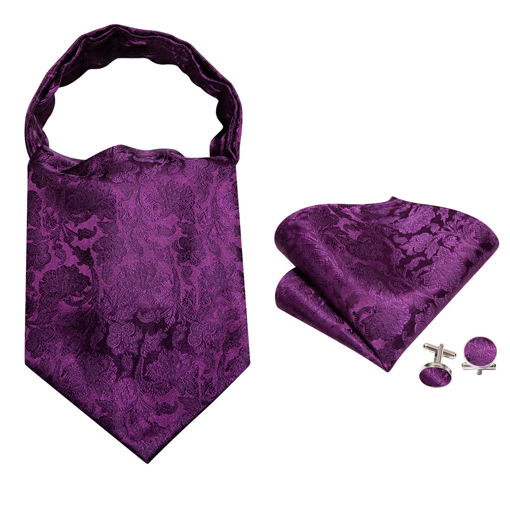 Purple Paisley Silk Ascot, Pocket Square and Cufflinks ascot - Sophisticated Gentlemen