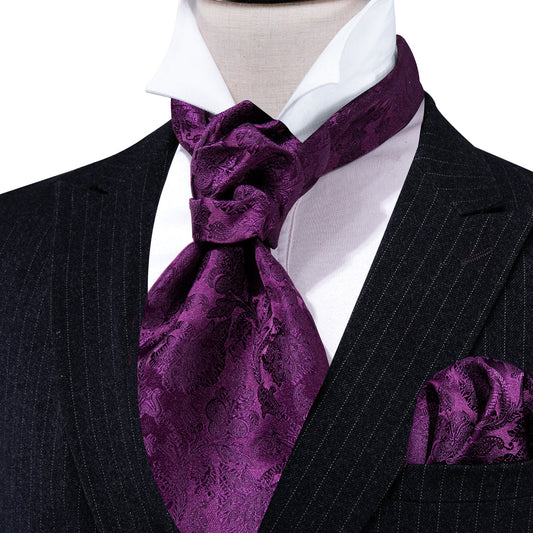 Purple Paisley Silk Ascot, Pocket Square and Cufflinks ascot    - Sophisticated Gentlemen