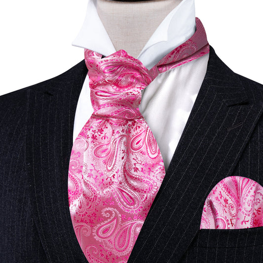 Pink Paisley Silk Ascot, Pocket Square and Cufflinks ascot    - Sophisticated Gentlemen