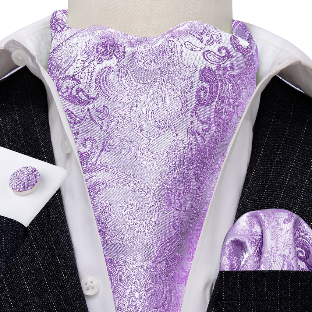 Purple Paisley Silk Ascot, Pocket Square and Cufflinks ascot - Sophisticated Gentlemen