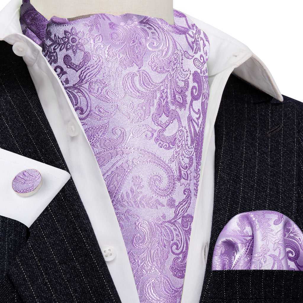 Purple Paisley Silk Ascot, Pocket Square and Cufflinks ascot - Sophisticated Gentlemen
