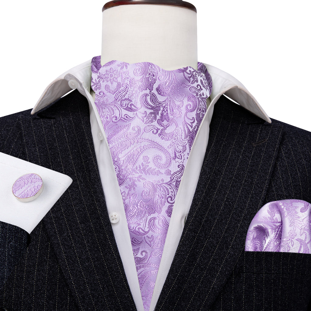 Purple Paisley Silk Ascot, Pocket Square and Cufflinks ascot - Sophisticated Gentlemen