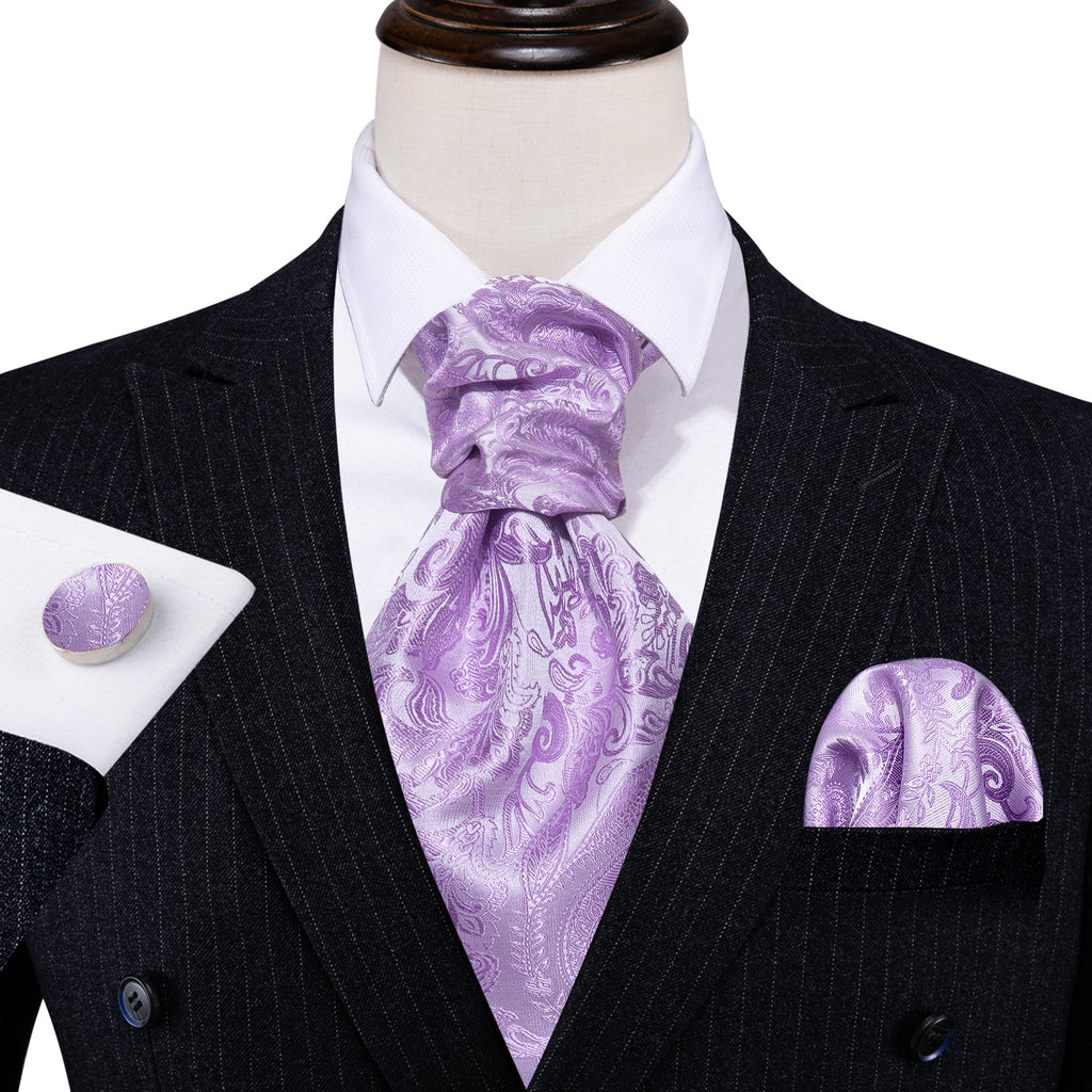 Purple Paisley Silk Ascot, Pocket Square and Cufflinks ascot - Sophisticated Gentlemen